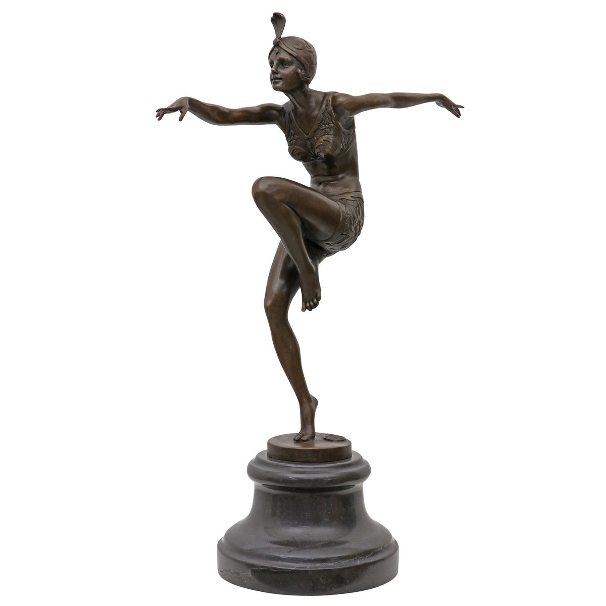 Bronze Skulptur „Con Brio“ nach Ferdinand Preiss – Tänzerin auf Marmorsockel