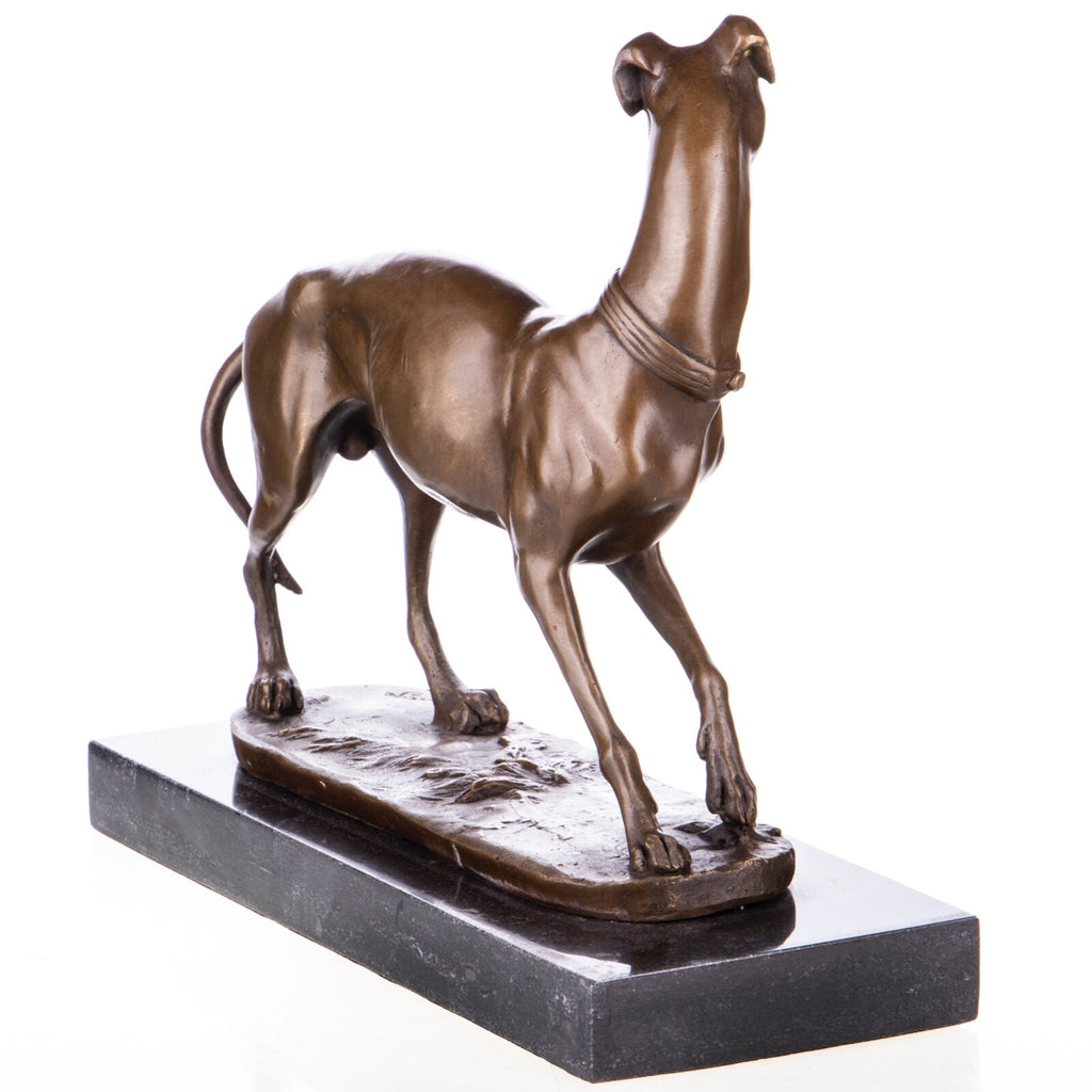 Bronze Skulptur Windhund nach Barye – signierte Tierfigur auf Marmorsockel
