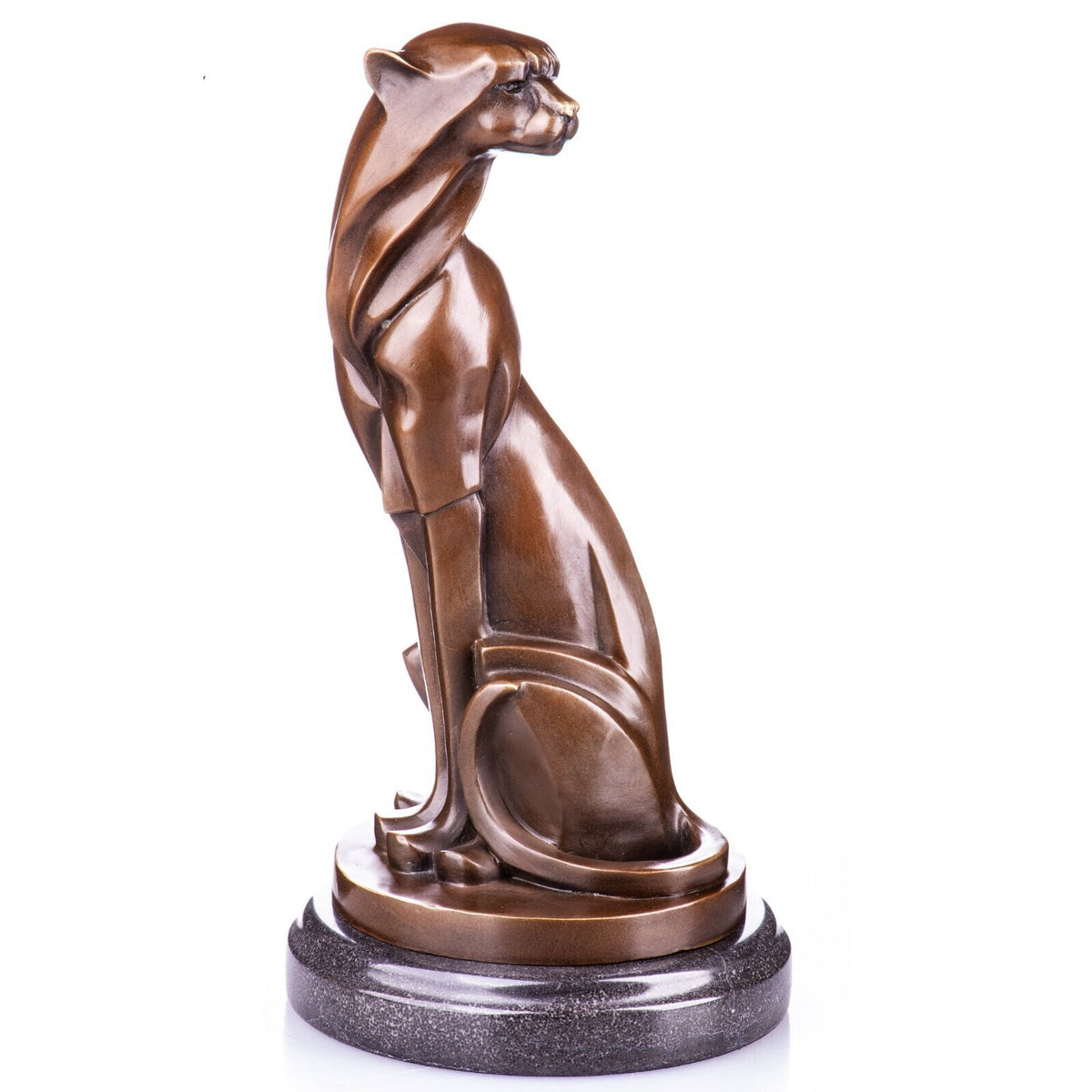 Bronze Skulptur Panther im Art déco Stil – signiert Tierfigur auf Marmorsockel
