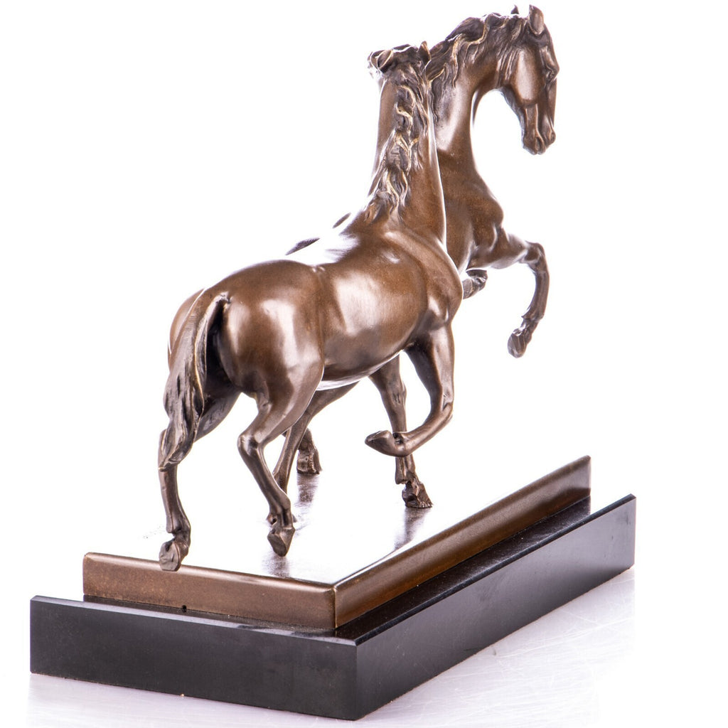 Bronze Pferde Skulptur auf Marmorsockel – signierte Tierfigur Laufende Pferde