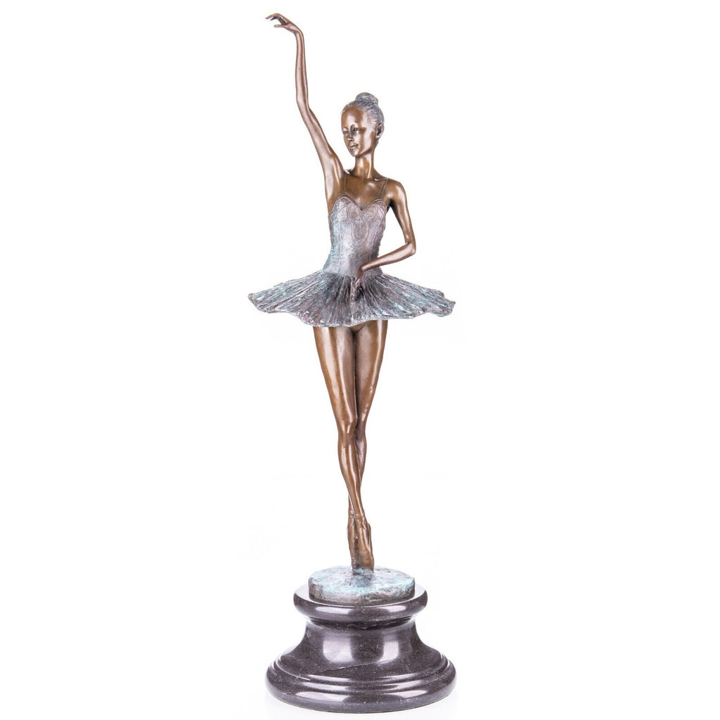 Bronze Skulptur Ballerina mit Patina auf Marmorsockel – signierte Tanzfigur