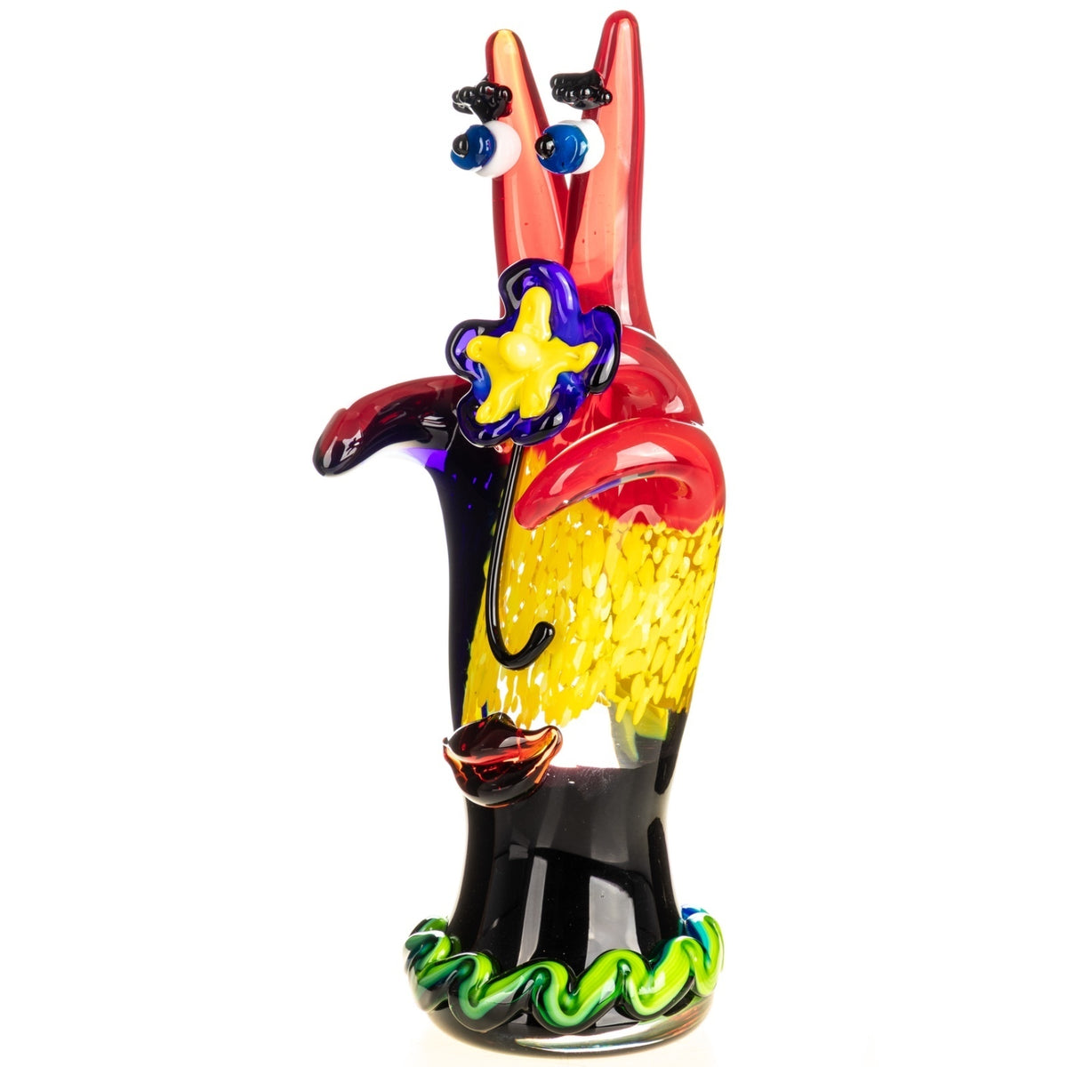 Exklusive Murano Glas Skulptur – Hand mit Gesicht und Blume