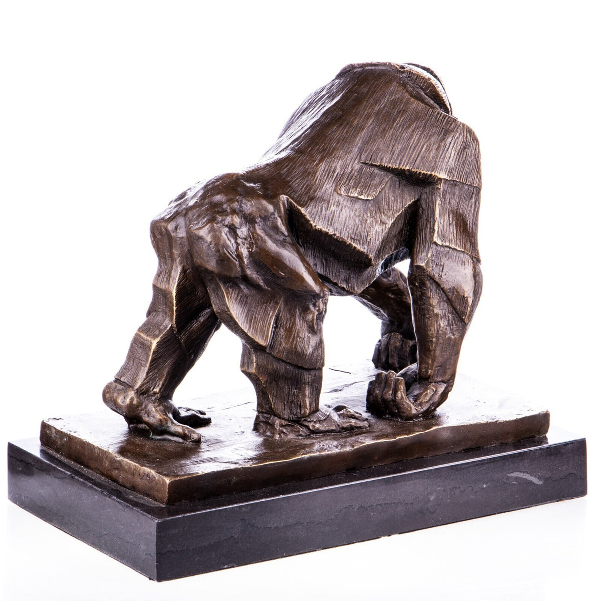 Bronze Skulptur Gorilla Affe - signierte Tierfigur in Natur auf Marmorsockel