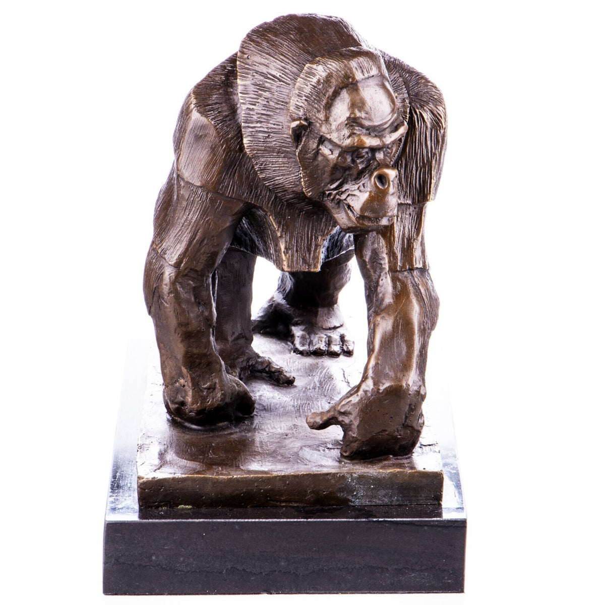 Bronze Skulptur Gorilla Affe - signierte Tierfigur in Natur auf Marmorsockel