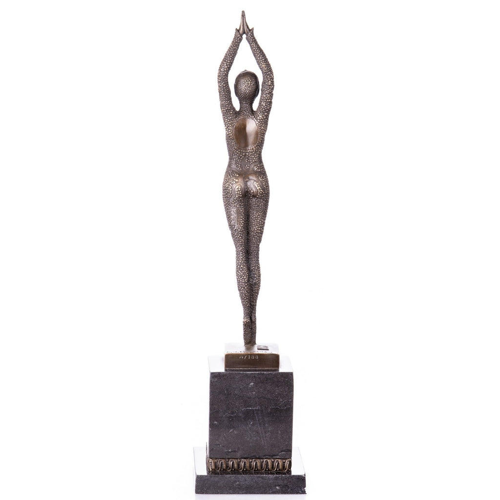 Bronze Skulptur Tänzerin nach D.H. Chiparus auf Marmorsockel – signierte Figur