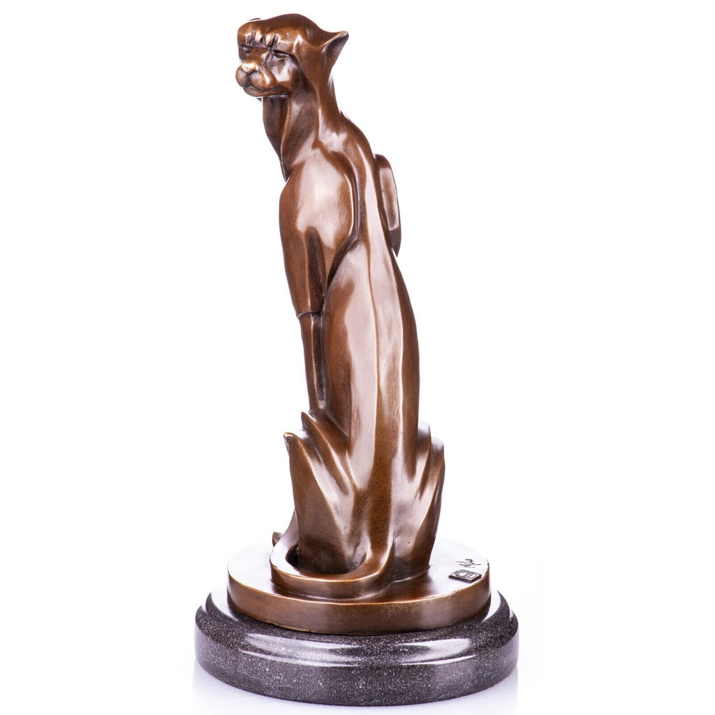 Bronze Skulptur Panther im Art déco Stil – signiert Tierfigur auf Marmorsockel