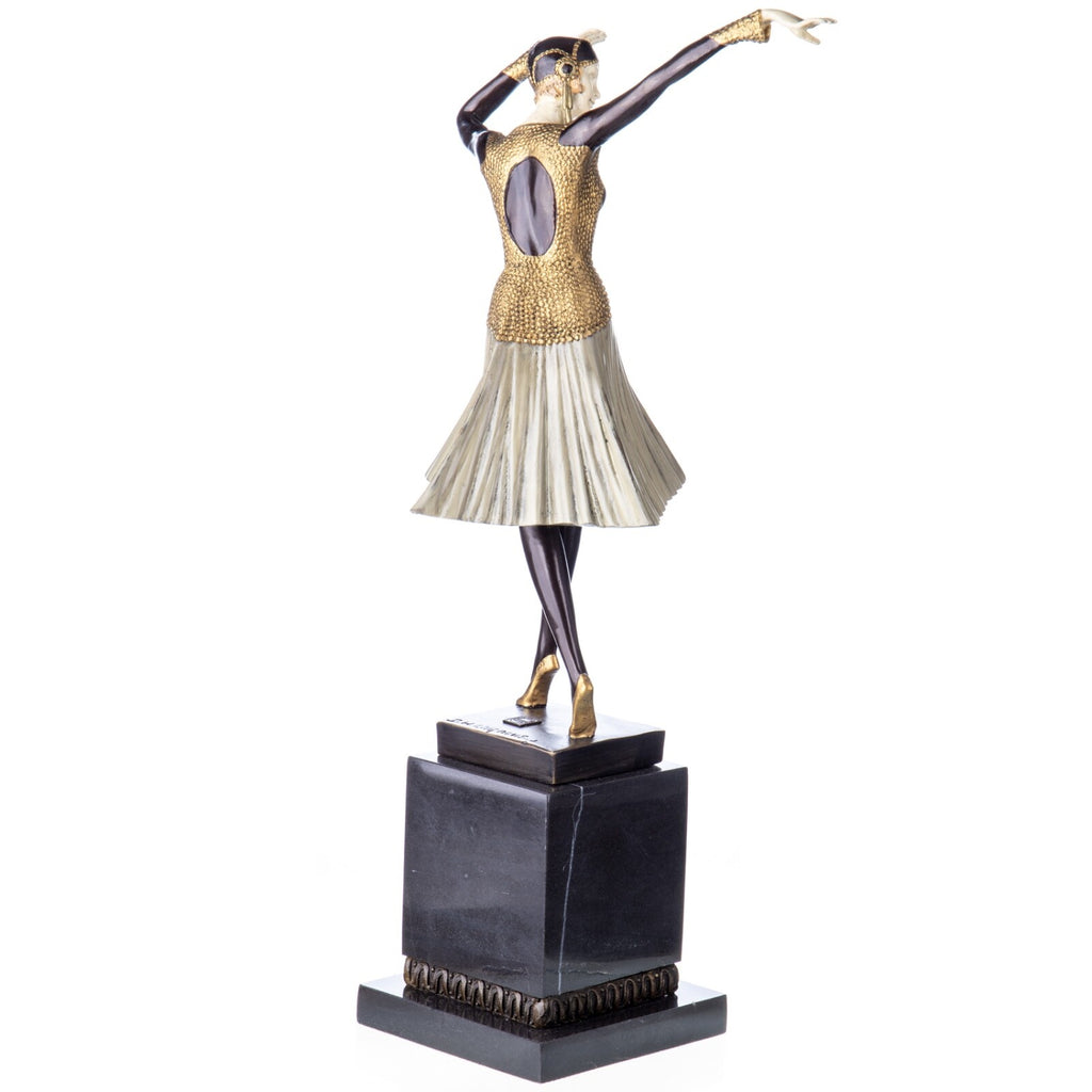 Bronze Skulptur Tänzerin nach D.H Chiparus - signierte Tanzfigur auf Marmorsockel