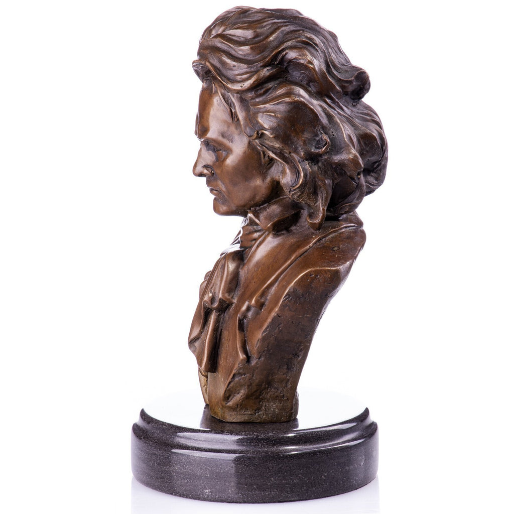 Beethoven Büste aus Bronze – Bronze Skulptur signiert, Musiker auf Marmorsockel