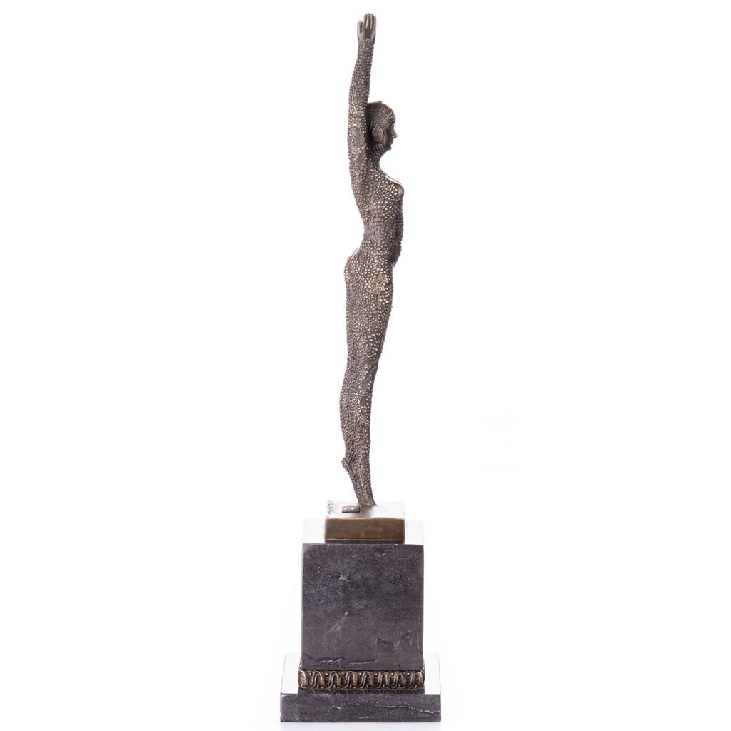 Bronze Skulptur Tänzerin nach D.H. Chiparus auf Marmorsockel – signierte Figur