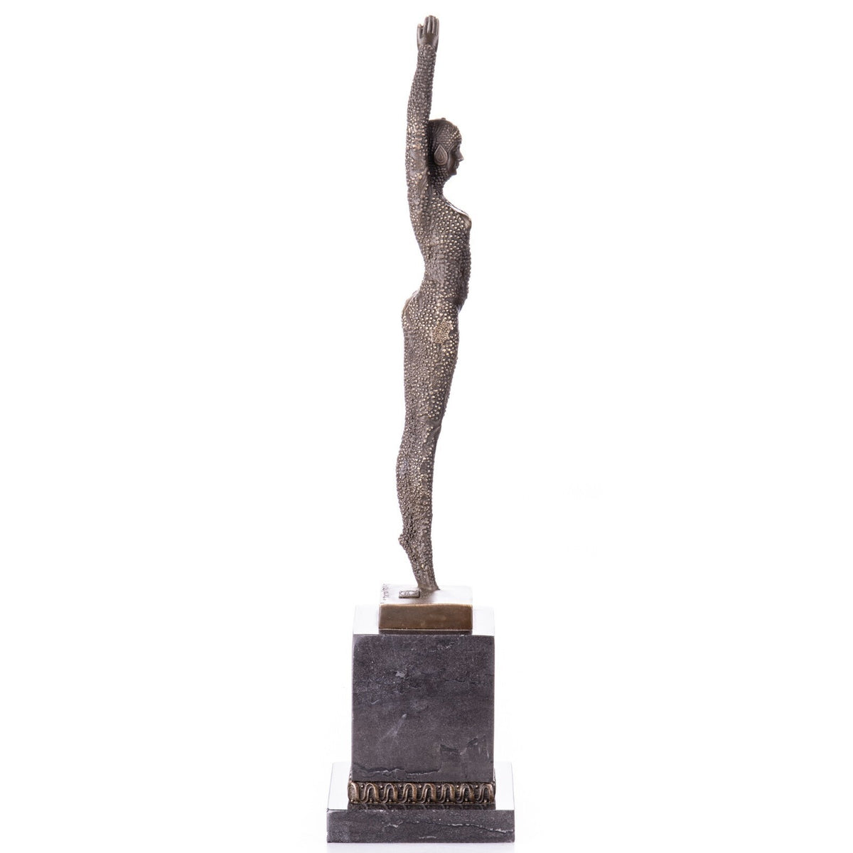Bronze Skulptur Tänzerin nach D.H. Chiparus auf Marmorsockel – signierte Figur