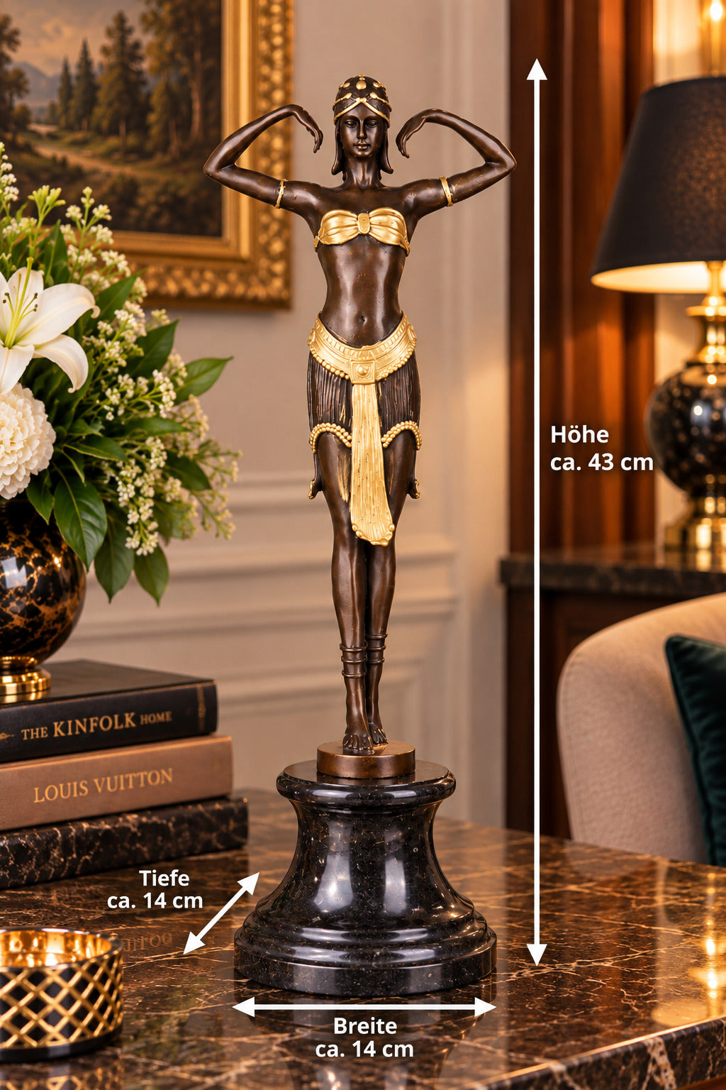 Bronze Skulptur Art Déco Tänzerin nach D.H Chiparus – signierte Figur auf Marmor