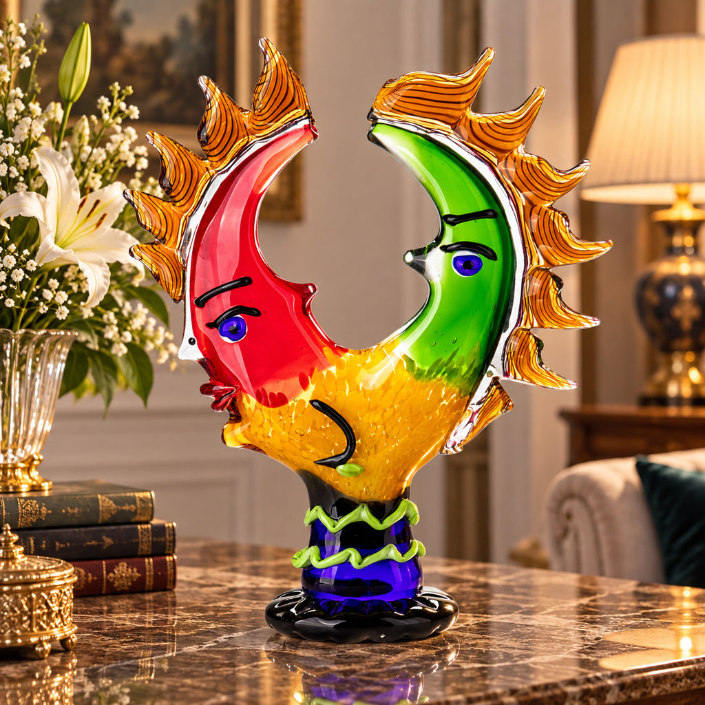 Murano Glasbüste bunt – Mundgeblasene Glas Skulptur mit zwei Gesichtern