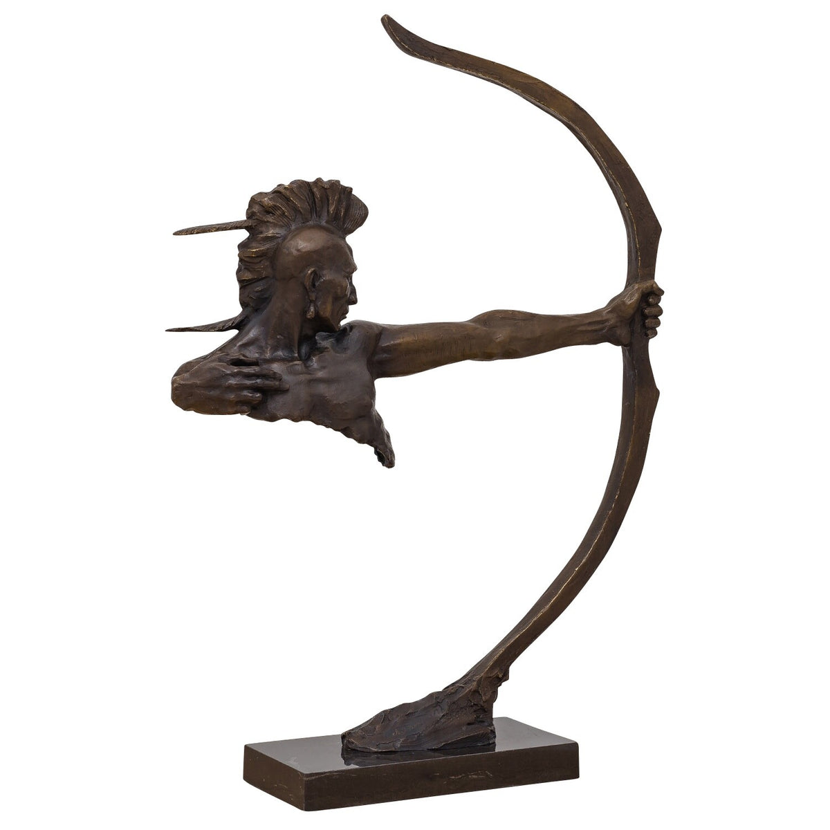 Bronze Skulptur Indianer mit Bogen – signierte Kriegerfigur auf Marmorsockel