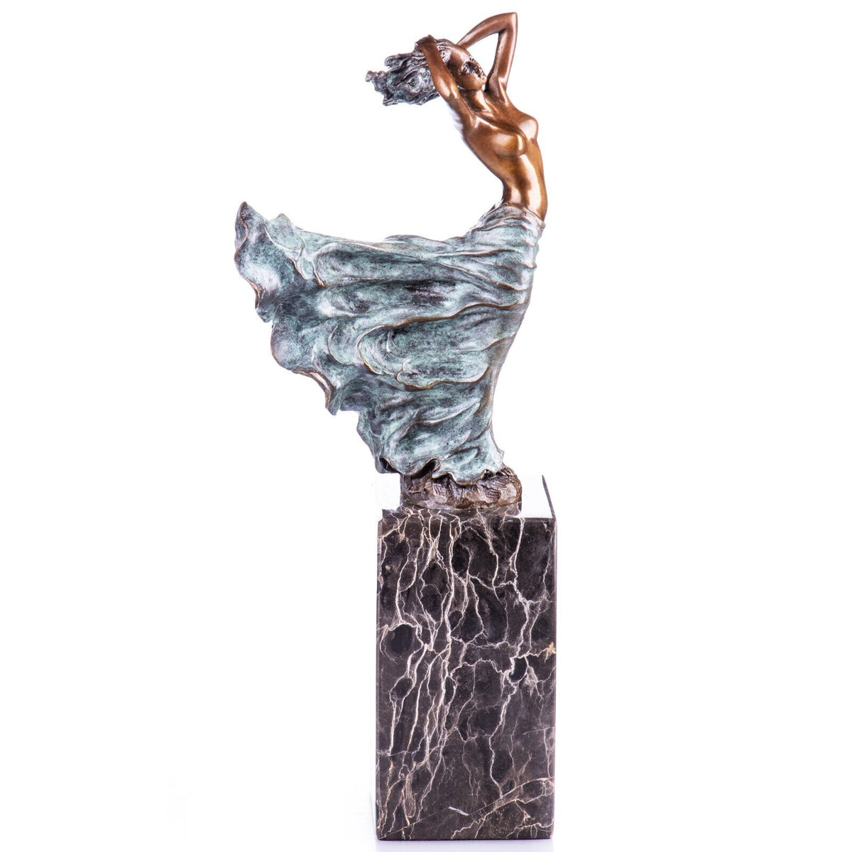 Bronze Skulptur weiblicher Akt 32 cm – signierte Frauenfigur auf Marmorsockel