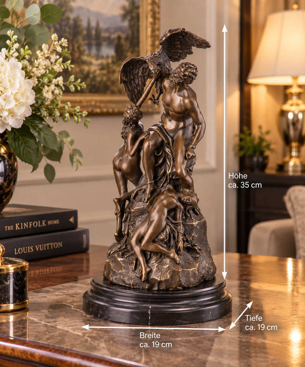 Bronze Skulptur Prometheus & Okeaniden mit Adler - signierte Figur Marmorsockel