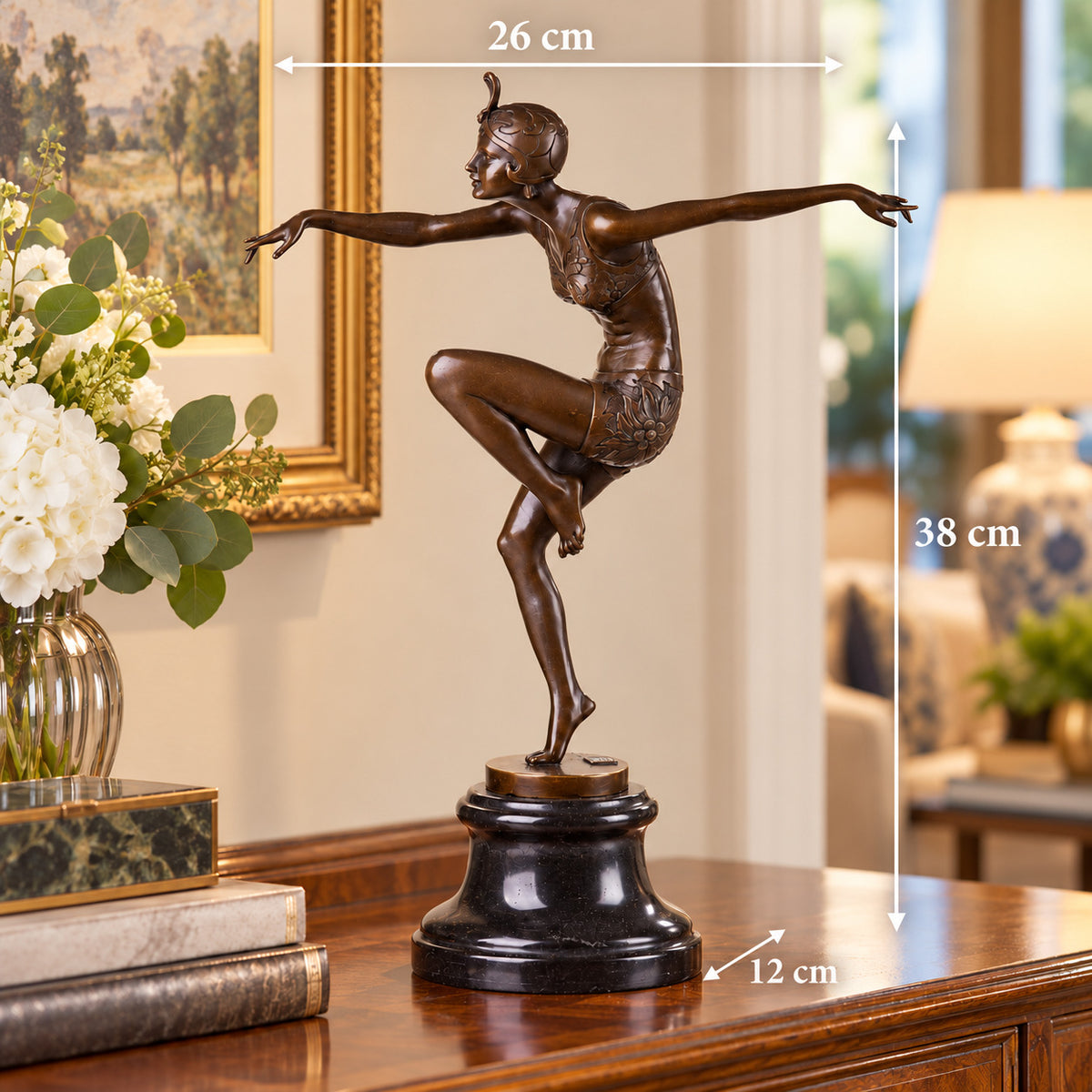 Bronze Skulptur „Con Brio“ nach Ferdinand Preiss – Tänzerin auf Marmorsockel