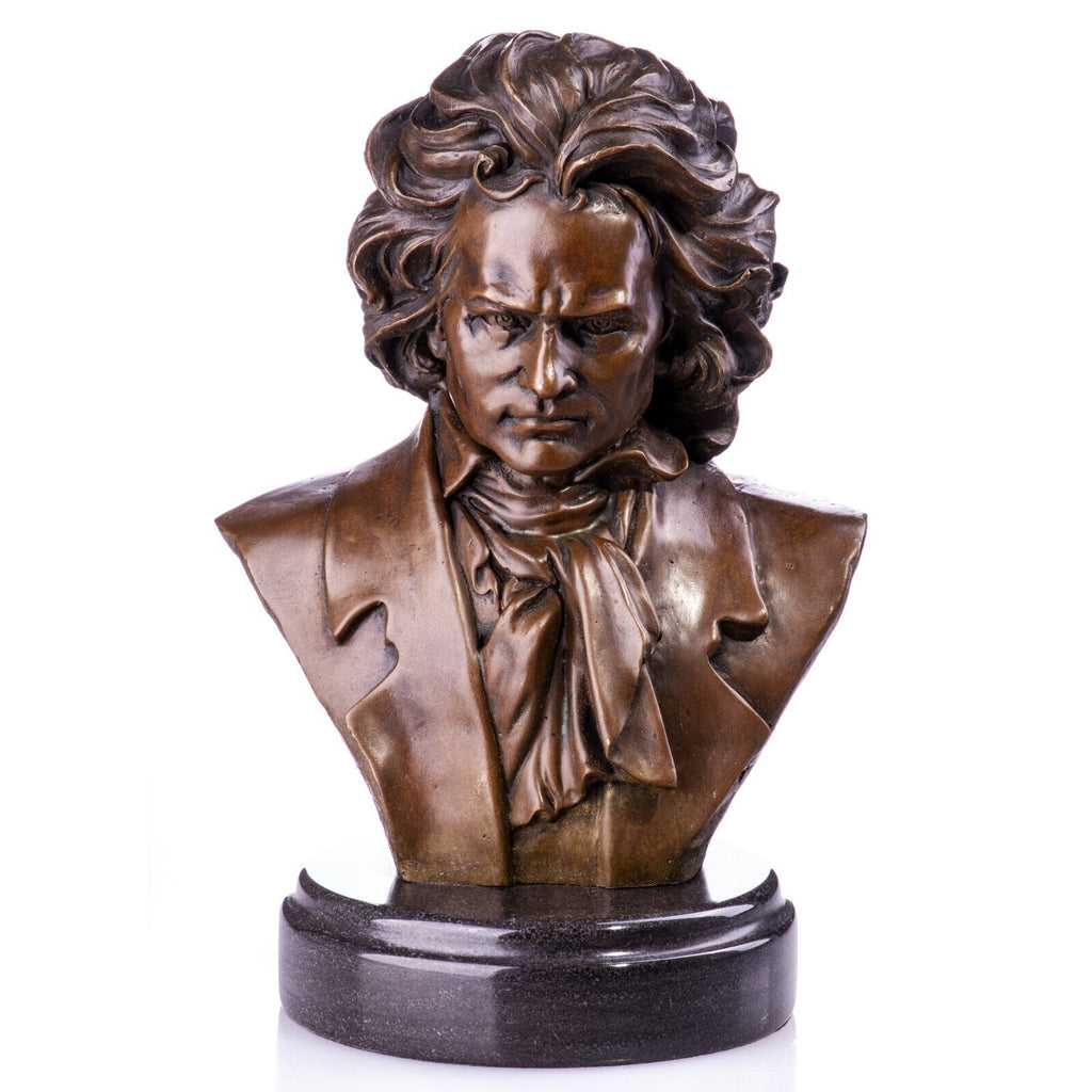 Beethoven Büste aus Bronze – Bronze Skulptur signiert, Musiker auf Marmorsockel