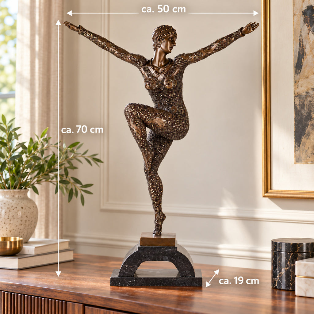 Bronze Skulptur Tänzerin nach D.H Chiparus auf Marmorsockel – signiert, 70 cm
