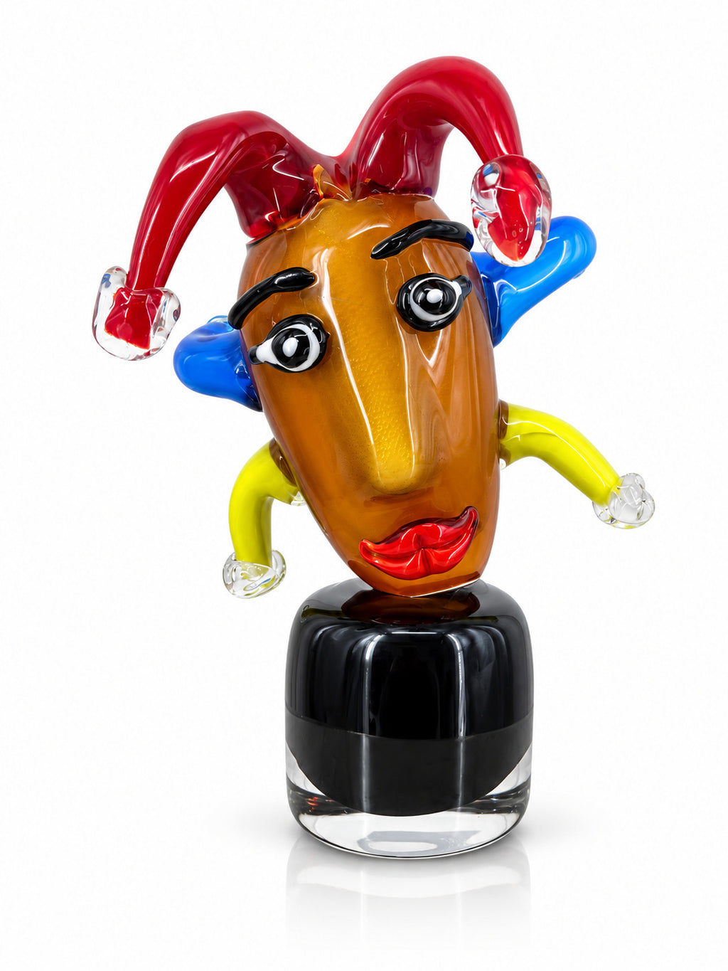 Exklusive Murano Glas Skulptur – Farbenfroher Harlekin mit ausdrucksstarkem Gesicht