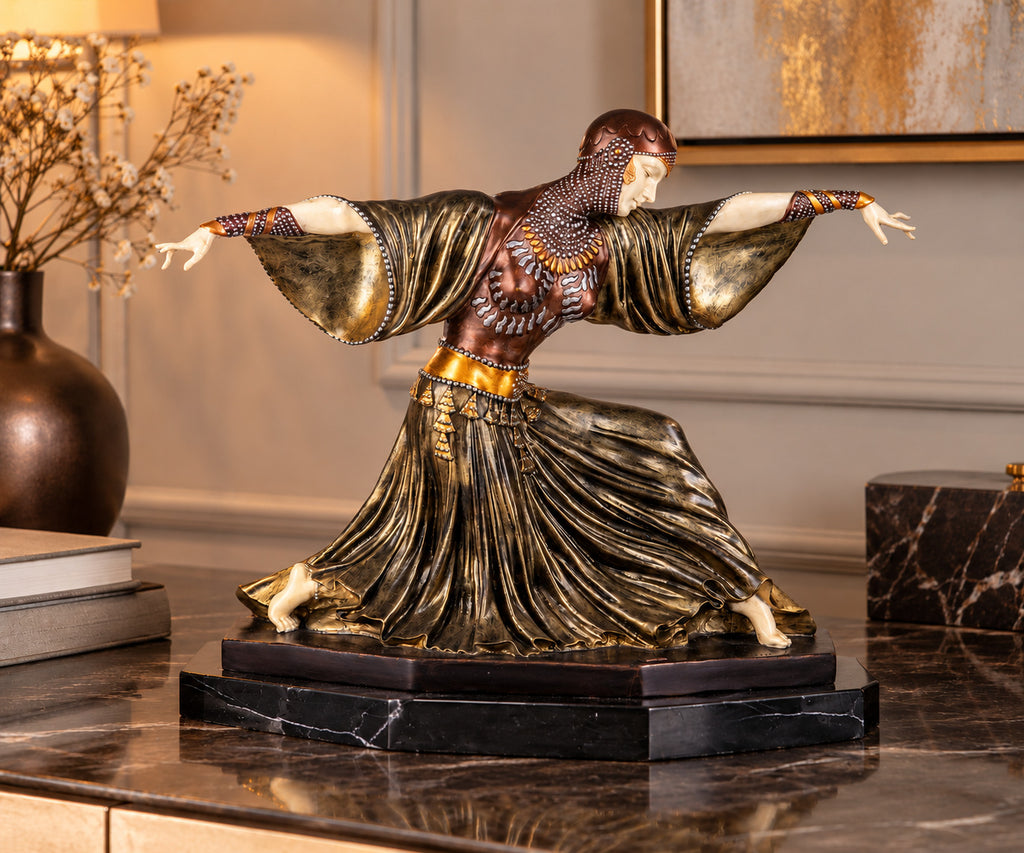 Bronzeskulptur Art Déco Tänzerin nach D.H. Chiparus auf MarmorSockel – signiert
