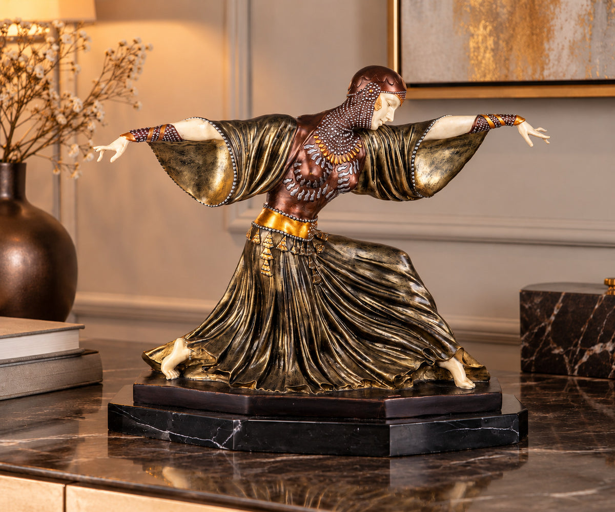 Bronzeskulptur Art Déco Tänzerin nach D.H. Chiparus auf MarmorSockel – signiert