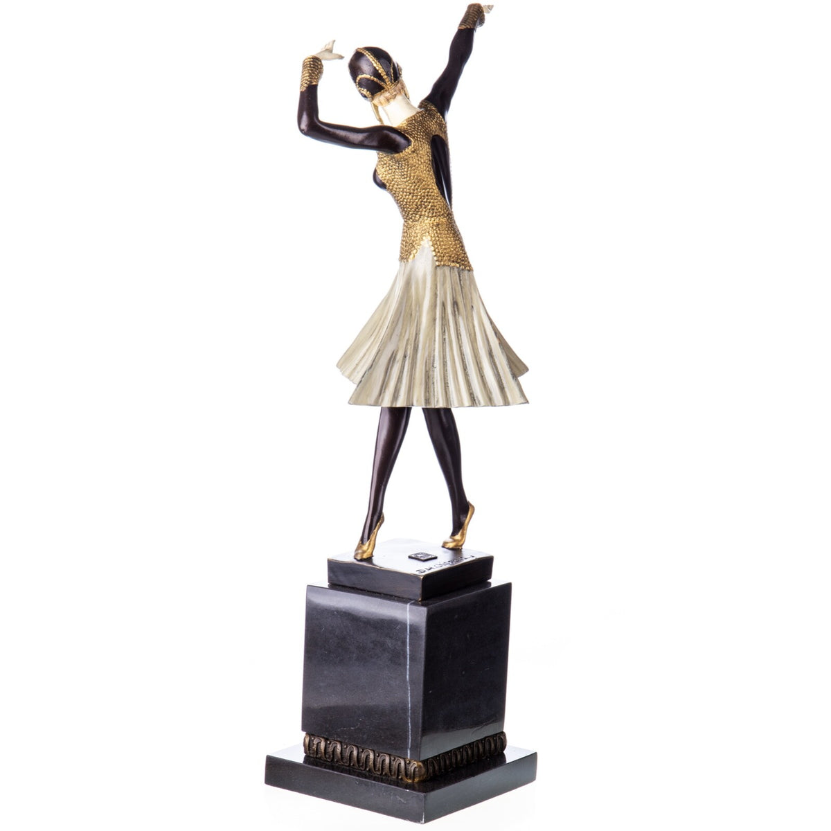 Bronze Skulptur Tänzerin nach D.H Chiparus - signierte Tanzfigur auf Marmorsockel