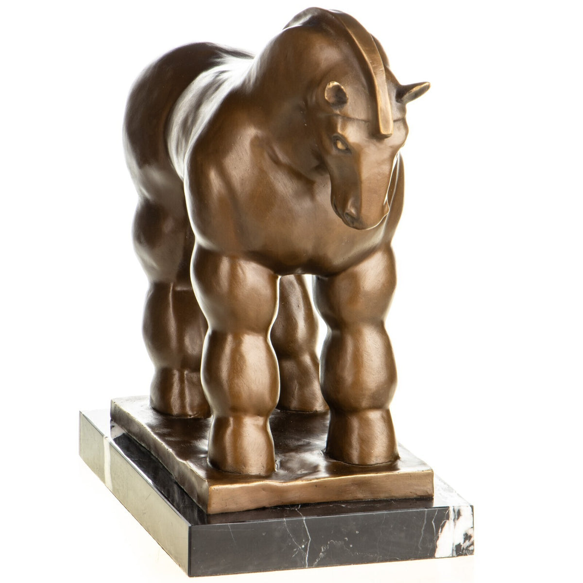 Bronze Skulptur Trojanisches Pferd – signierte Tierfigur auf Marmorsockel