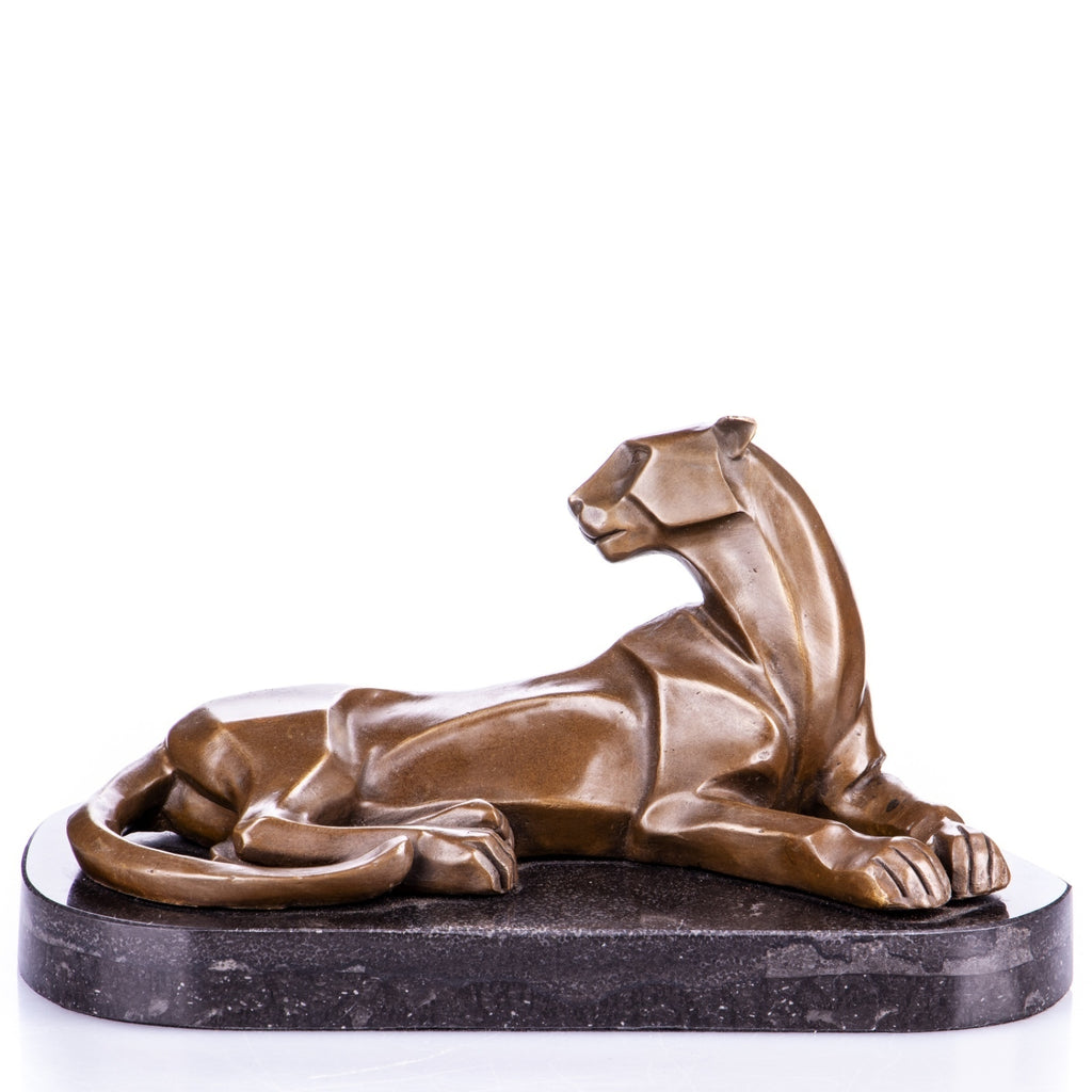 Bronze Skulptur Panther auf Marmorsockel – moderne Tierfigur, signiert