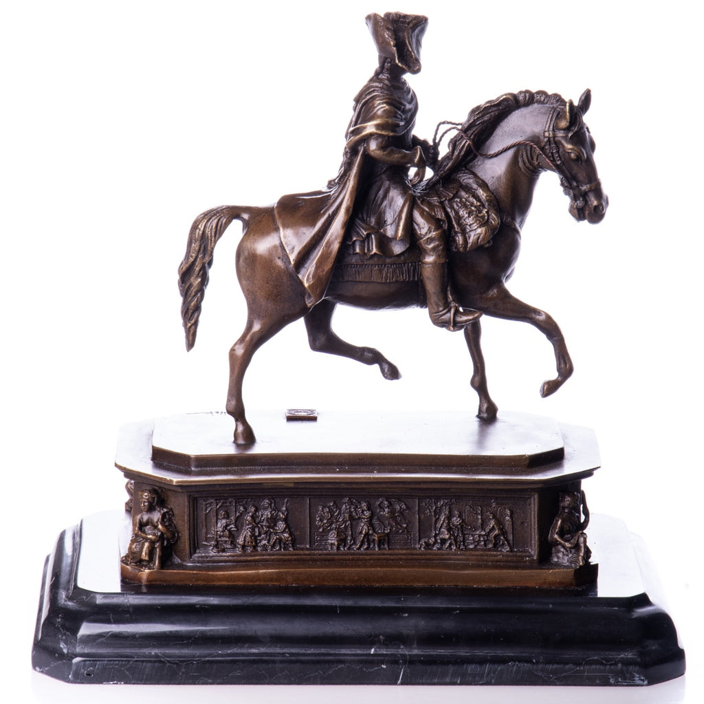 Bronzefigur Friedrich II Alter Fritz & Pferd  - Skulptur signiert & Marmorsockel