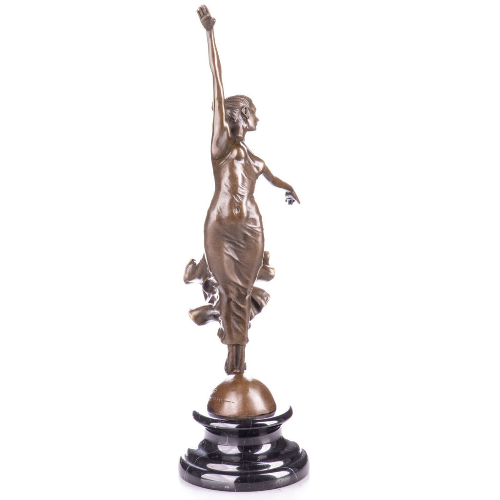 Bronze Skulptur Tänzerin auf Marmorsockel – dynamische Tanzfigur signiert