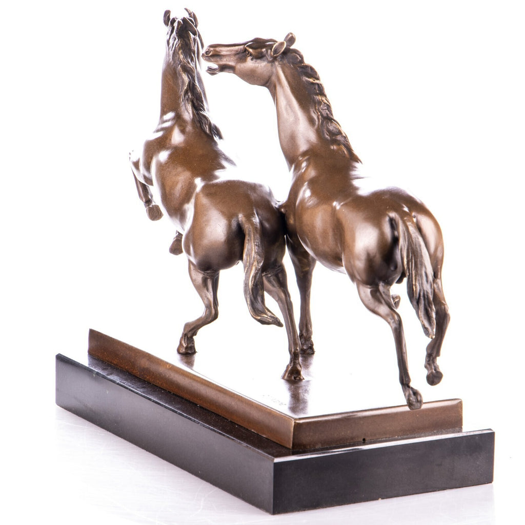 Bronze Pferde Skulptur auf Marmorsockel – signierte Tierfigur Laufende Pferde