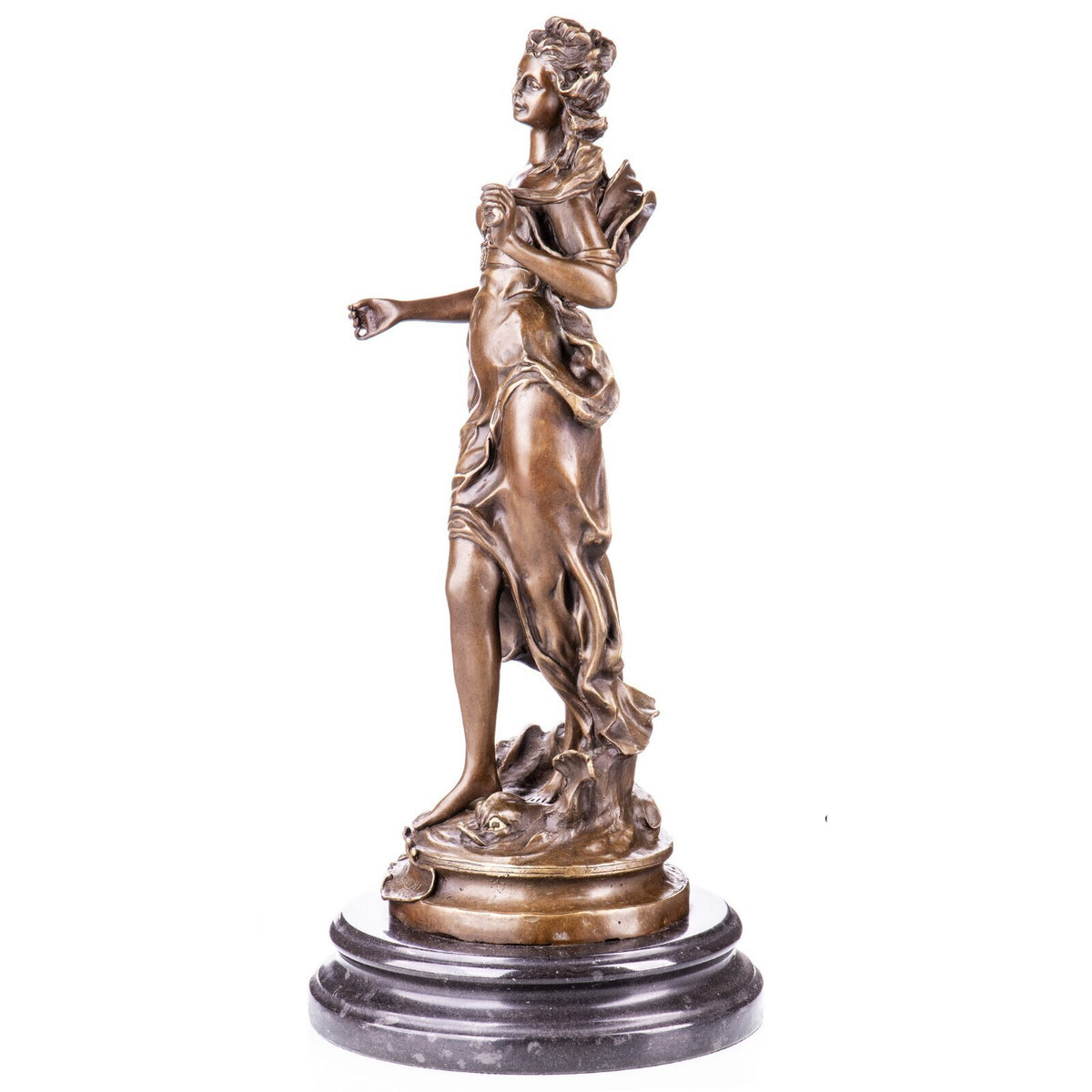 Bronze Skulptur Göttin Amphitrite nach A. Moreau – signierte Figur, Marmorsockel