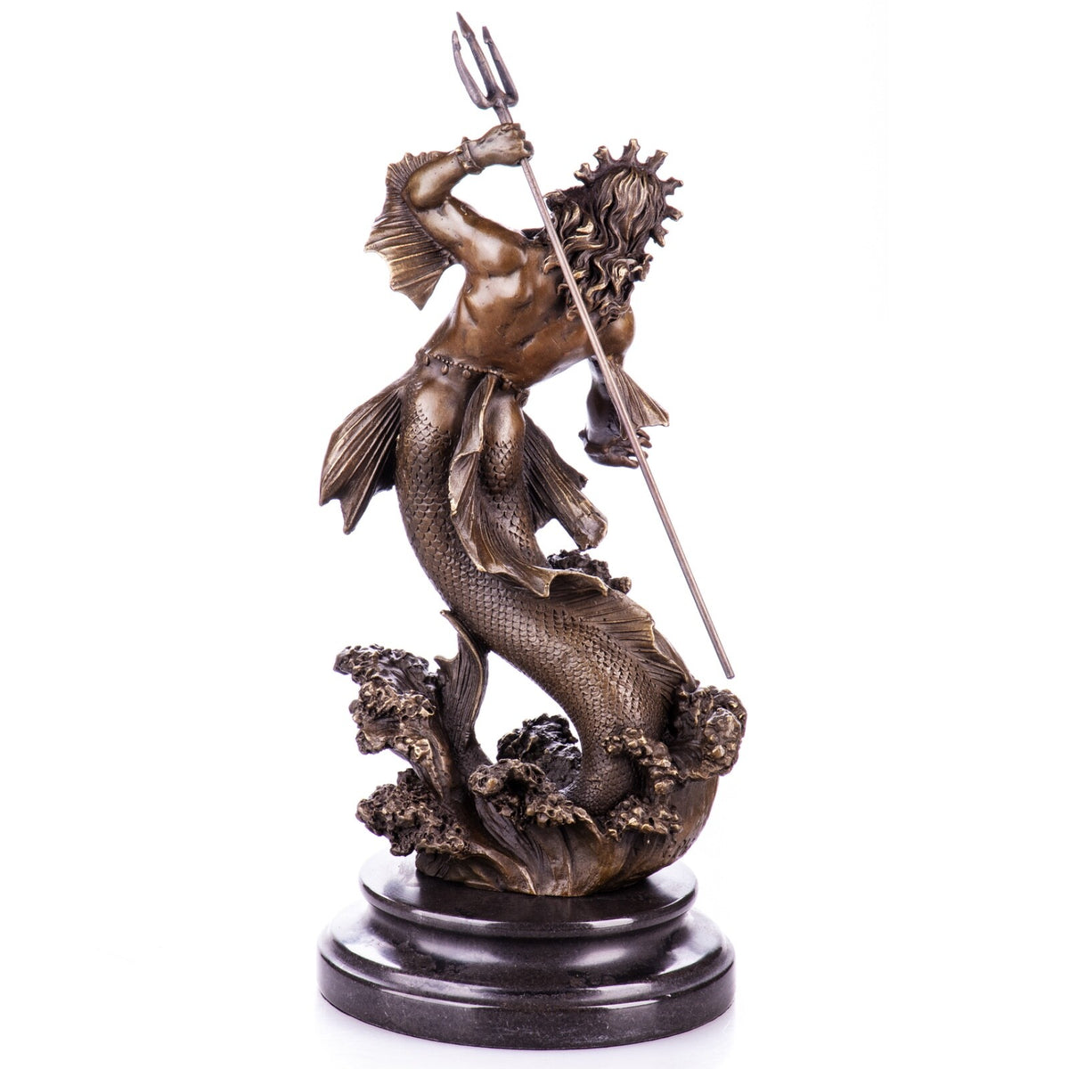 Bronze Skulptur Neptun / Poseidon - signierte Mythologie Figur auf Marmorsockel