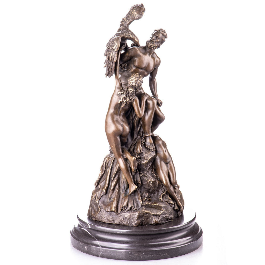 Bronze Skulptur Prometheus & Okeaniden mit Adler - signierte Figur Marmorsockel