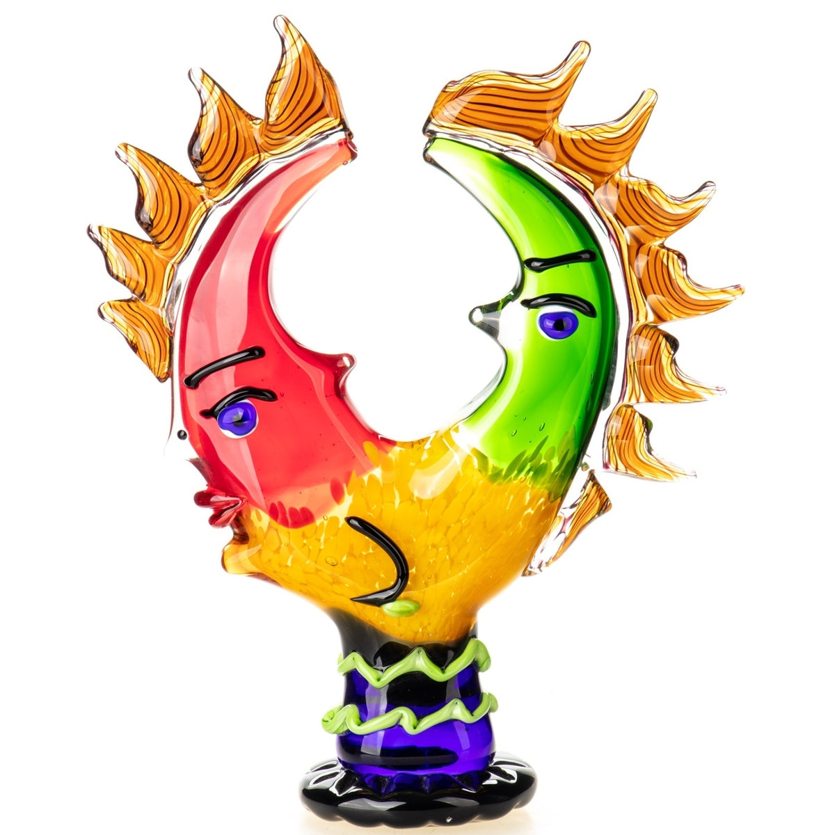 Murano Glasbüste bunt – Mundgeblasene Glas Skulptur mit zwei Gesichtern