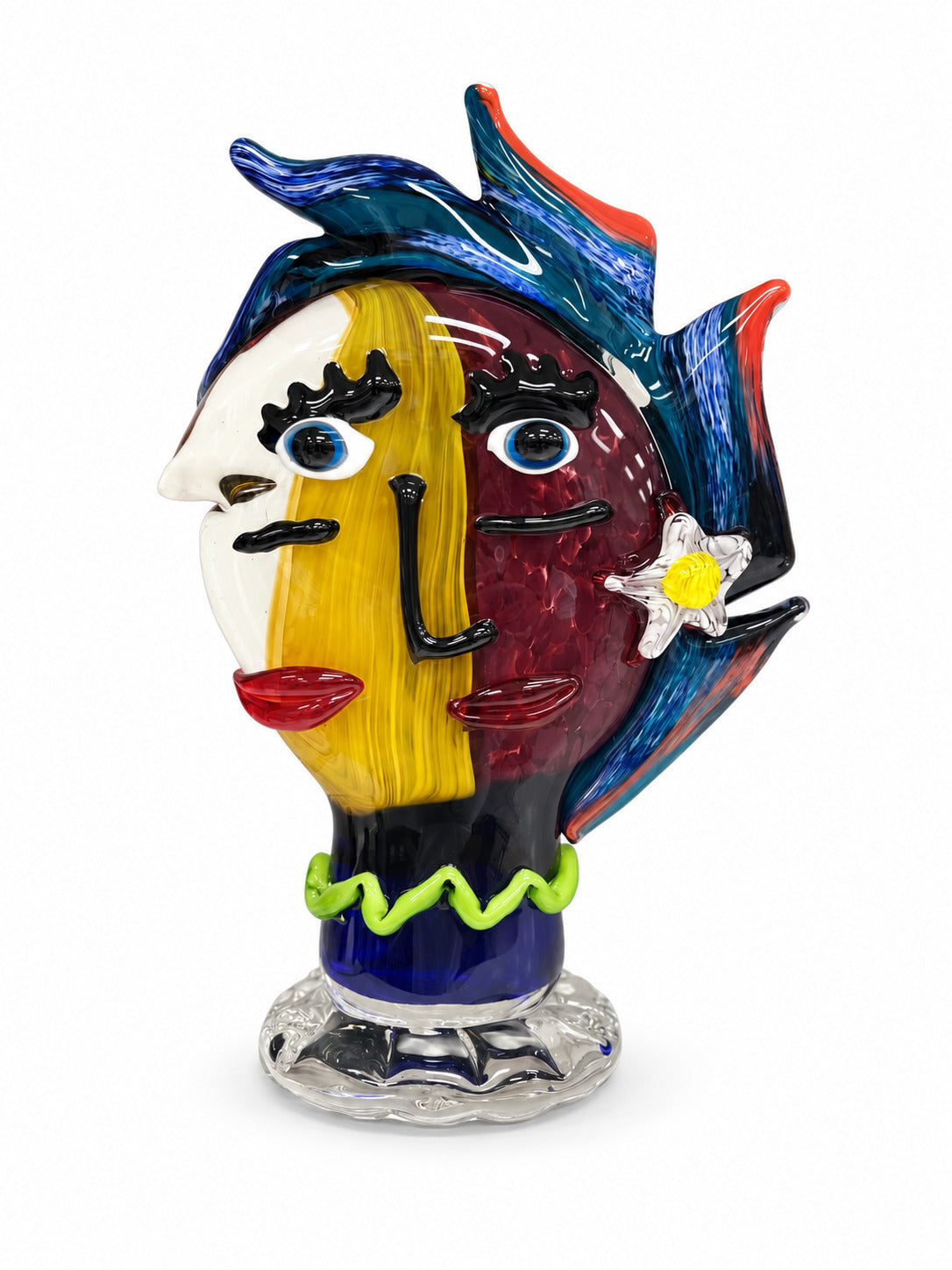 Murano Glasbüste bunt – Mundgeblasene Glas Skulptur mit abstraktem Gesicht