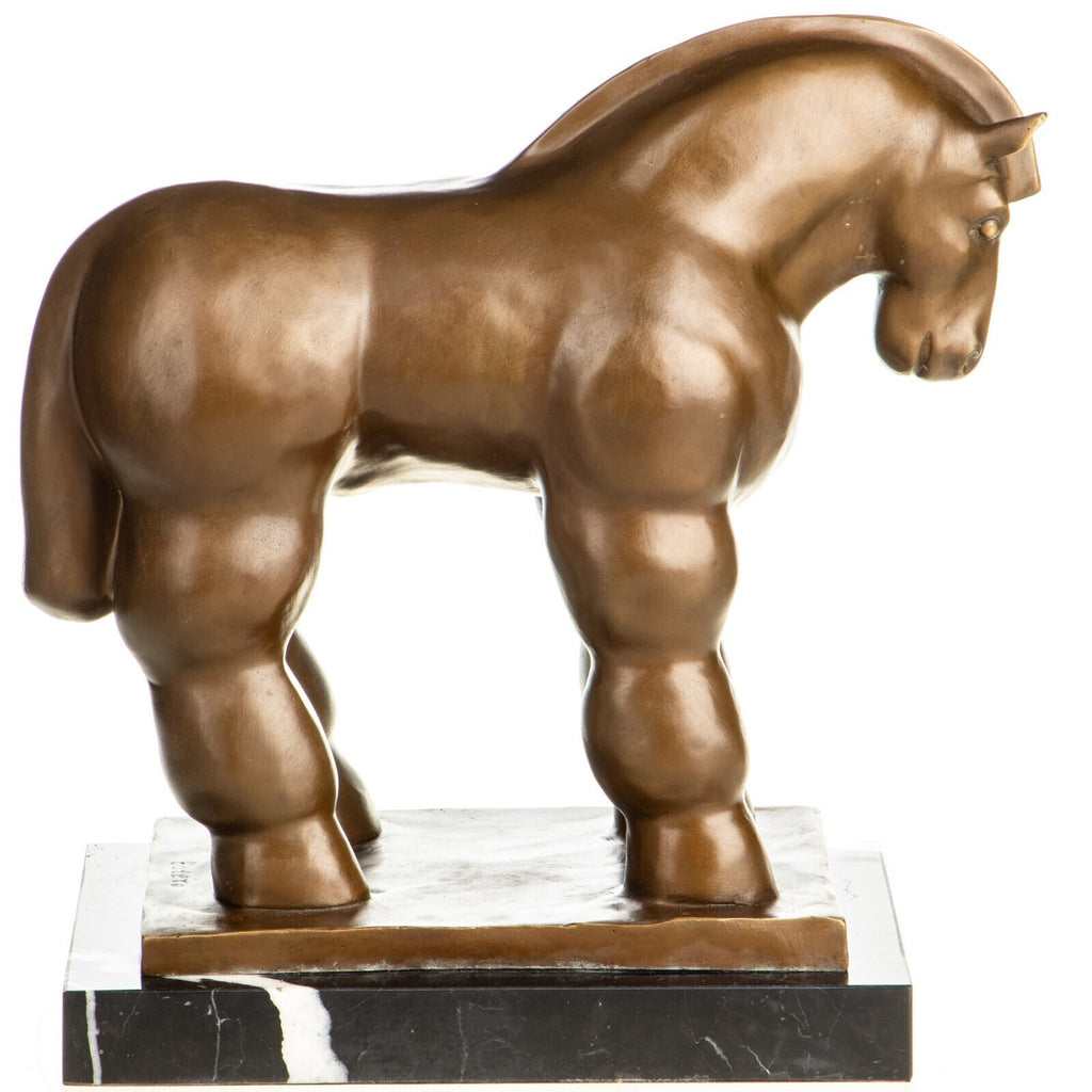 Bronze Skulptur Trojanisches Pferd – signierte Tierfigur auf Marmorsockel