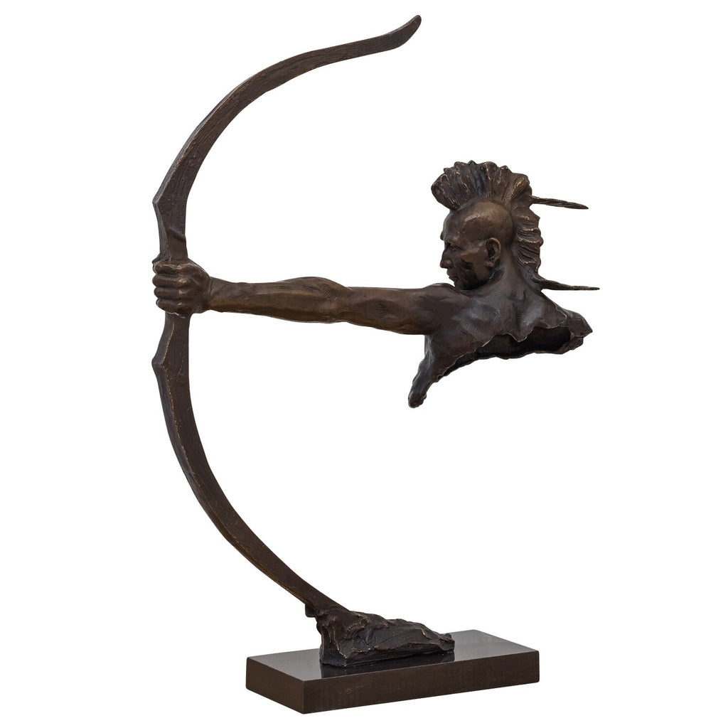 Bronze Skulptur Indianer mit Bogen – signierte Kriegerfigur auf Marmorsockel