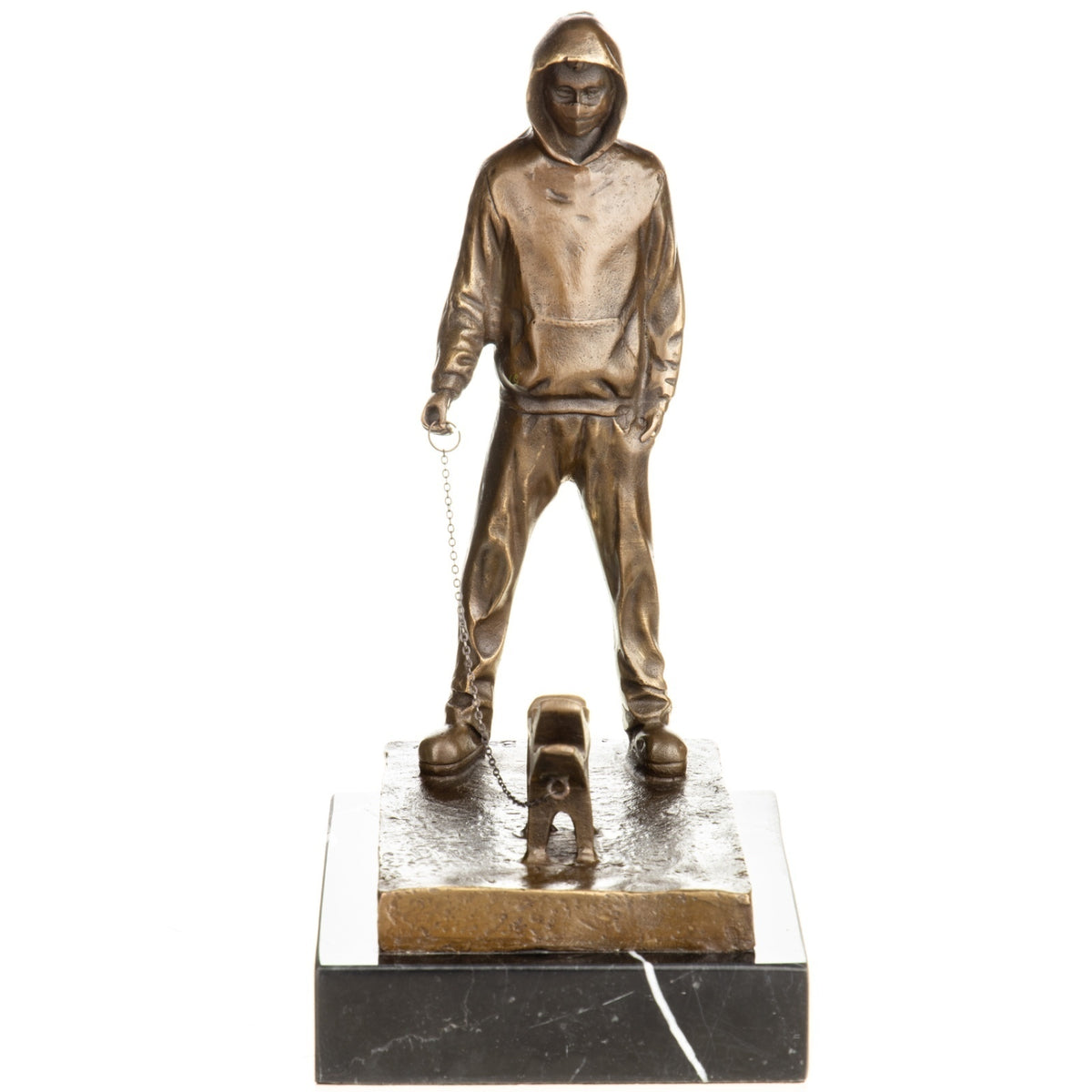 Bronze Skulptur „Choose your Weapon“ nach Banksy - signierte Figur Mann mit Hund