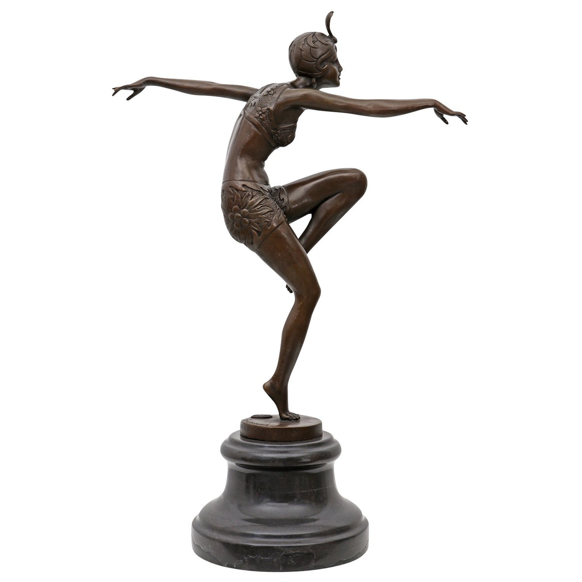 Bronze Skulptur „Con Brio“ nach Ferdinand Preiss – Tänzerin auf Marmorsockel
