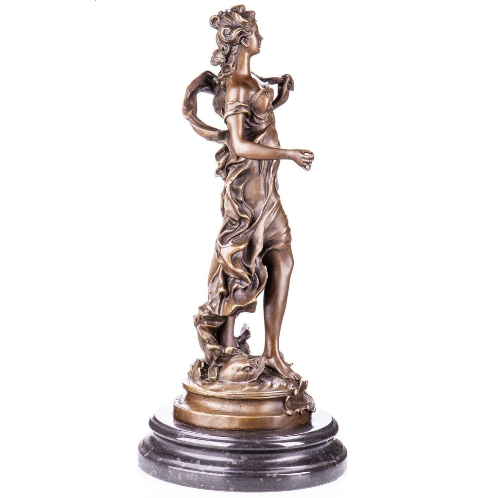 Bronze Skulptur Göttin Amphitrite nach A. Moreau – signierte Figur, Marmorsockel