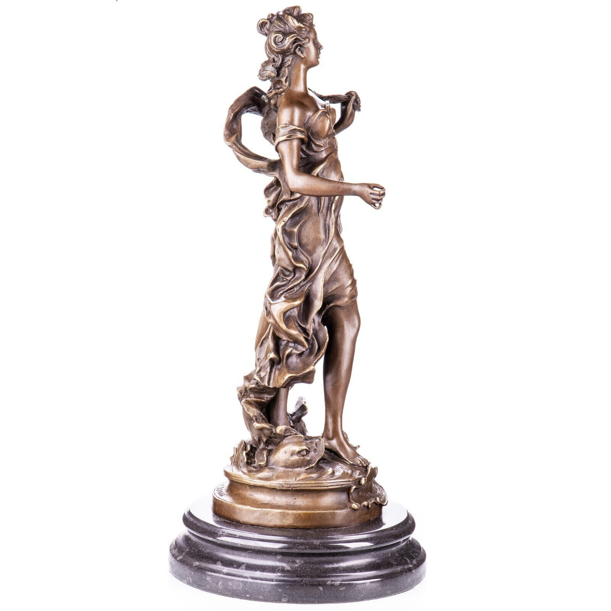 Bronze Skulptur Göttin Amphitrite nach A. Moreau – signierte Figur, Marmorsockel