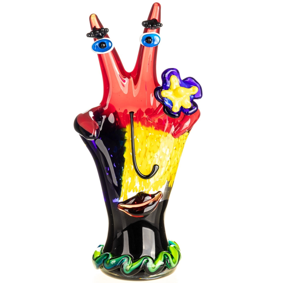 Exklusive Murano Glas Skulptur – Hand mit Gesicht und Blume