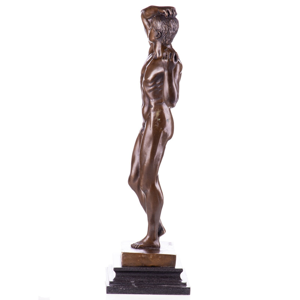 Bronze Skulptur Das eherne Zeitalter n. Rodin - signierte Aktfigur, Marmorsockel