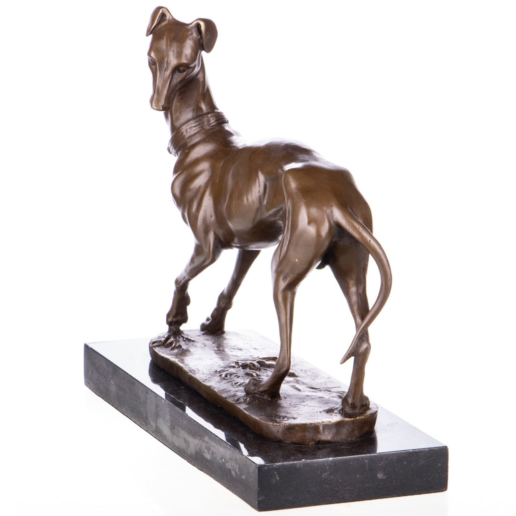 Bronze Skulptur Windhund nach Barye – signierte Tierfigur auf Marmorsockel