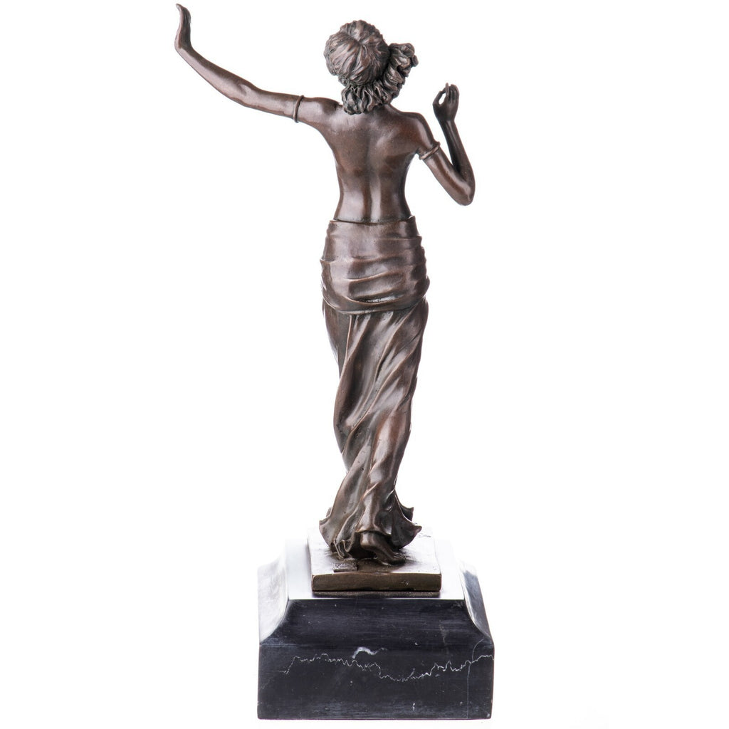 Bronze Skulptur Tänzerin mit Kleid - signierte Aktfigur auf Marmorsockel