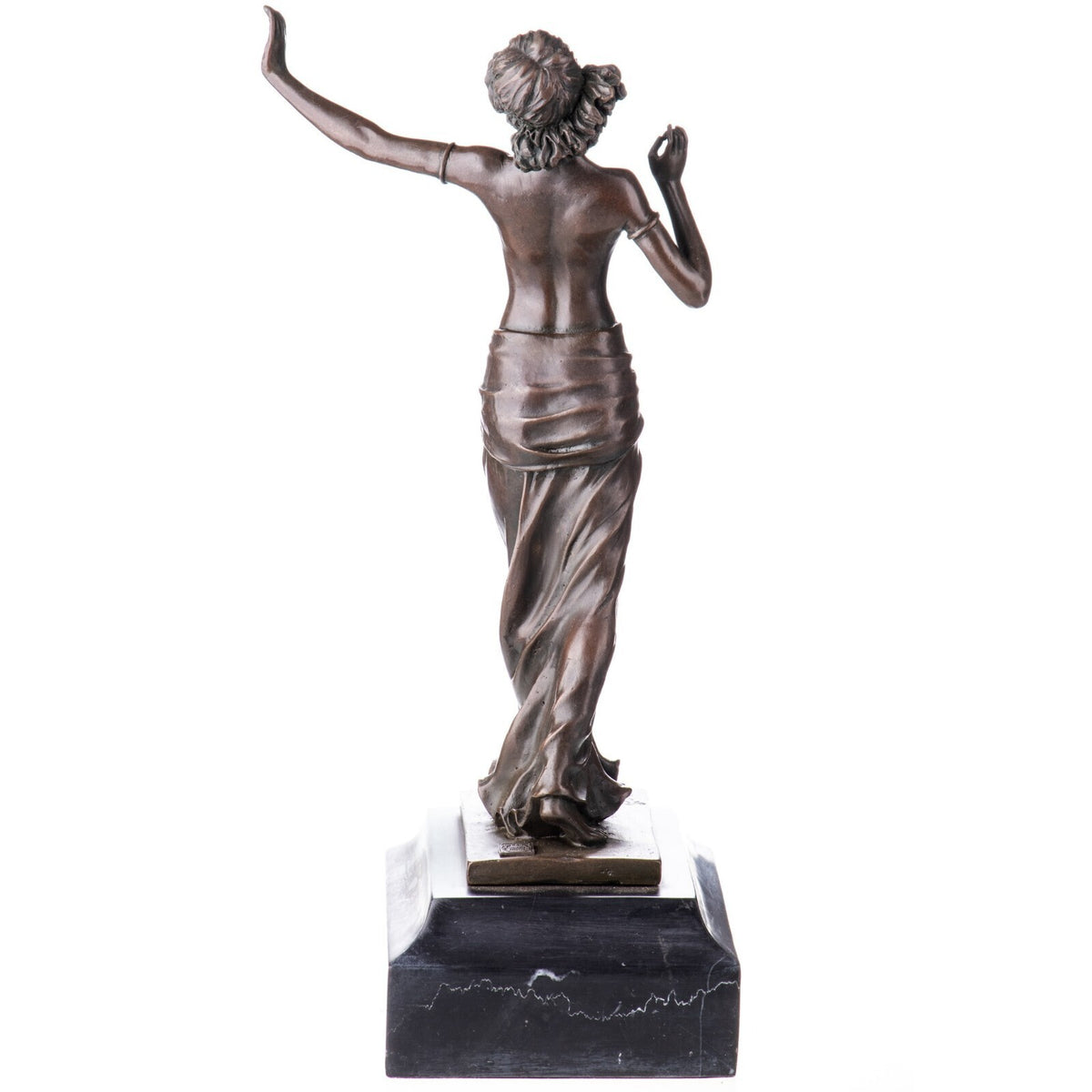 Bronze Skulptur Tänzerin mit Kleid - signierte Aktfigur auf Marmorsockel