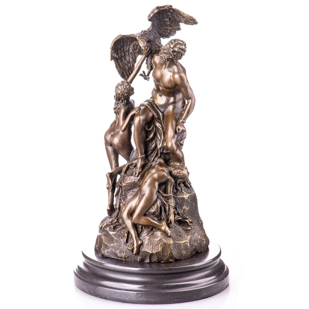 Bronze Skulptur Prometheus & Okeaniden mit Adler - signierte Figur Marmorsockel