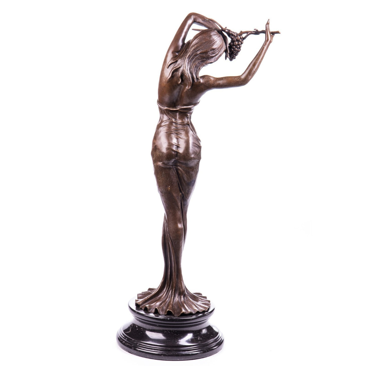 Bronze Skulptur Frau mit Weintrauben – signierte Aktfigur auf Marmorsockel