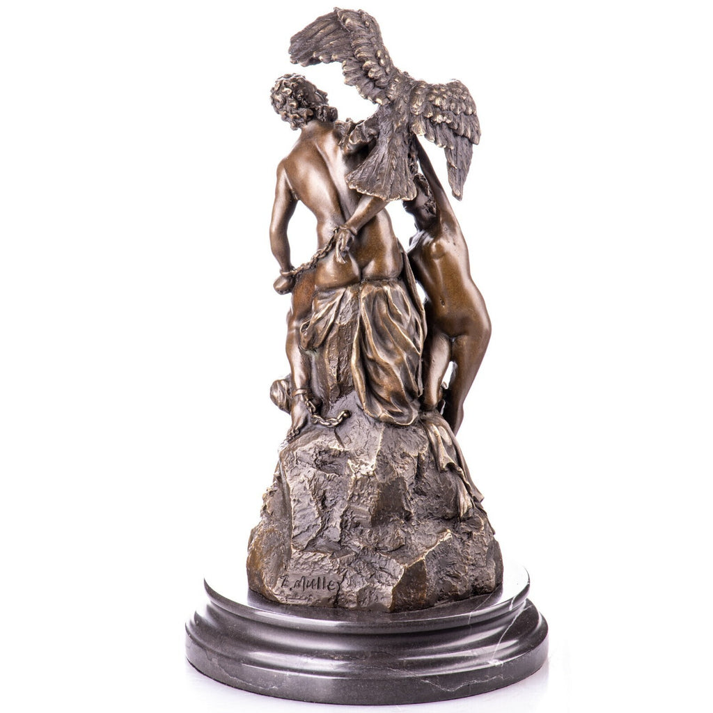 Bronze Skulptur Prometheus & Okeaniden mit Adler - signierte Figur Marmorsockel